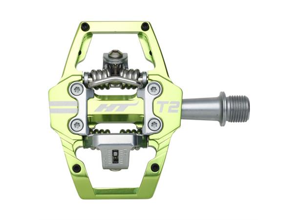 HT T2 Enduro Pedaler Grønn Alu, 4-pins, m/cleats, 376gr 