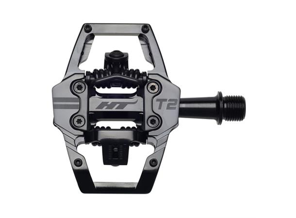 HT T2 Enduro Pedaler Stealth Sort Alu, 4-pins, m/cleats, 376gr 