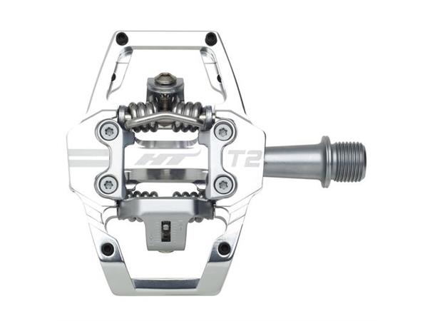 HT T2 Enduro Pedaler Sølv Alu, 4-pins, m/cleats, 376gr 